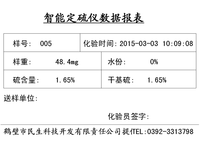 KZDL微機(jī)測硫儀打印格式